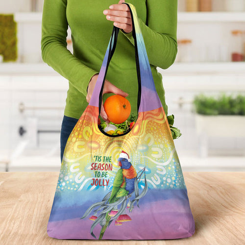 Rainbow Lorikeets Australia Christmas Grocery Bag Eucalyptus Blossoms Aboriginal Art