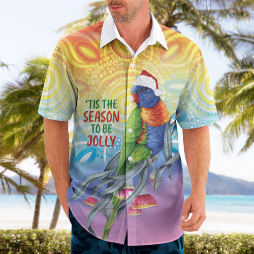 Rainbow Lorikeets Australia Christmas Hawaiian Shirt Eucalyptus Blossoms Aboriginal Art
