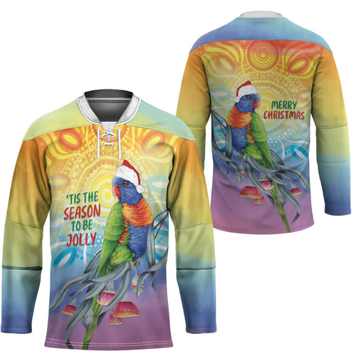 Rainbow Lorikeets Australia Christmas Hockey Jersey Eucalyptus Blossoms Aboriginal Art