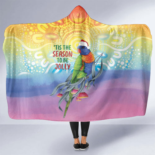 Rainbow Lorikeets Australia Christmas Hooded Blanket Eucalyptus Blossoms Aboriginal Art