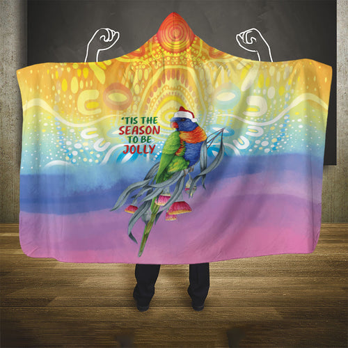 Rainbow Lorikeets Australia Christmas Hooded Blanket Eucalyptus Blossoms Aboriginal Art