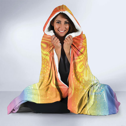 Rainbow Lorikeets Australia Christmas Hooded Blanket Eucalyptus Blossoms Aboriginal Art
