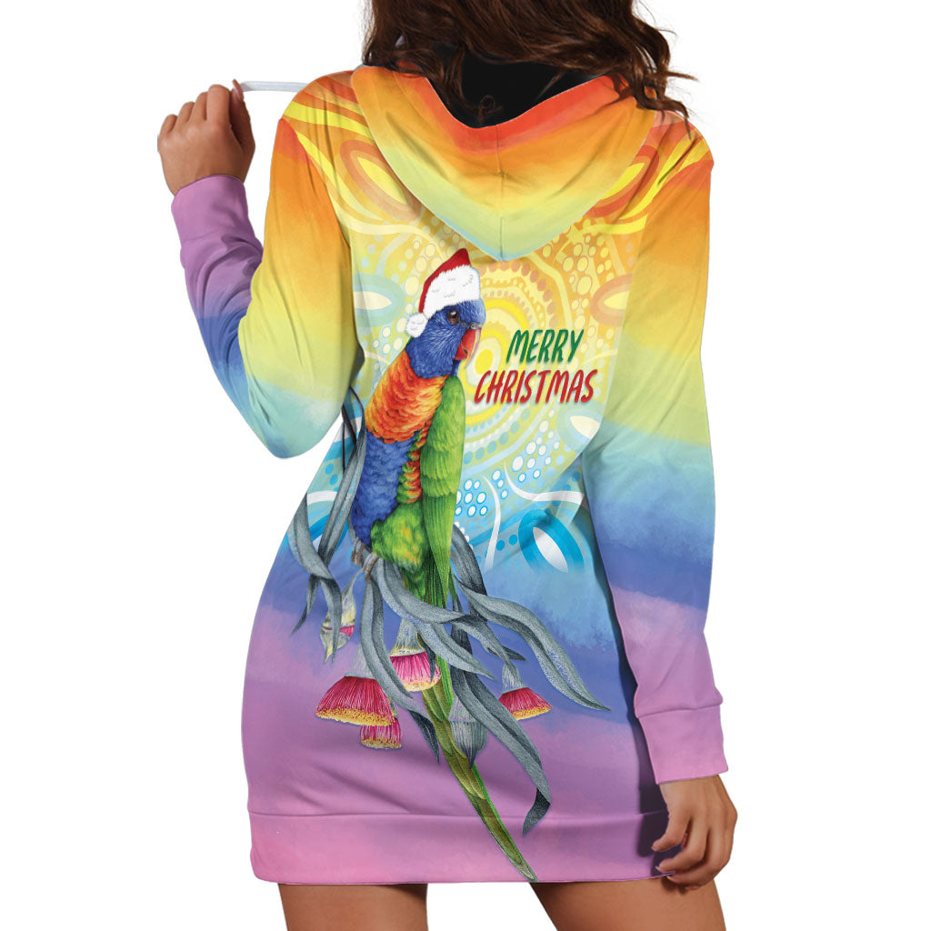 Rainbow Lorikeets Australia Christmas Hoodie Dress Eucalyptus Blossoms Aboriginal Art
