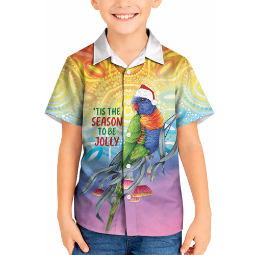 Rainbow Lorikeets Australia Christmas Kid Hawaiian Shirt Eucalyptus Blossoms Aboriginal Art