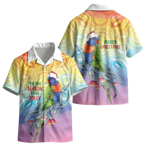 Rainbow Lorikeets Australia Christmas Kid Hawaiian Shirt Eucalyptus Blossoms Aboriginal Art