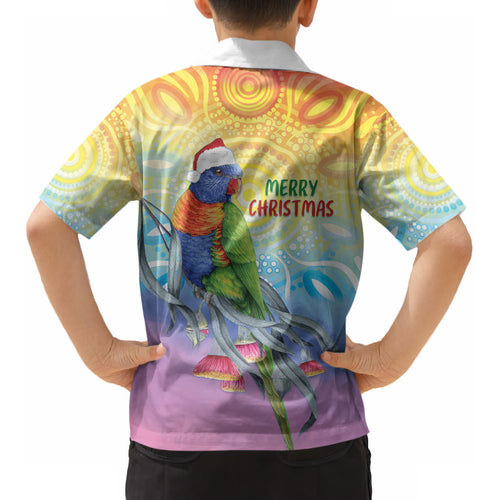 Rainbow Lorikeets Australia Christmas Kid Hawaiian Shirt Eucalyptus Blossoms Aboriginal Art