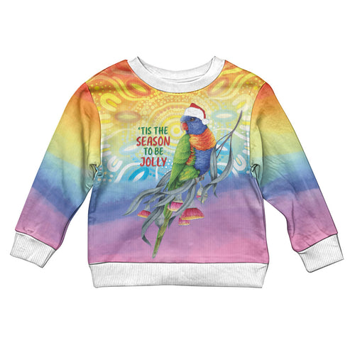 Rainbow Lorikeets Australia Christmas Kid Ugly Christmas Sweater Eucalyptus Blossoms Aboriginal Art