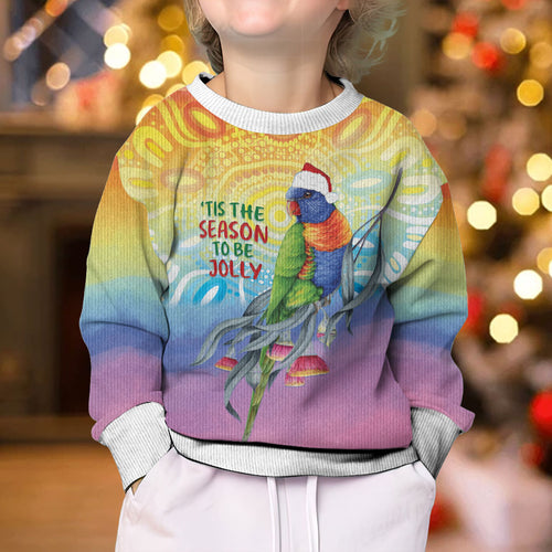 Rainbow Lorikeets Australia Christmas Kid Ugly Christmas Sweater Eucalyptus Blossoms Aboriginal Art