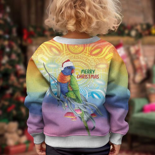 Rainbow Lorikeets Australia Christmas Kid Ugly Christmas Sweater Eucalyptus Blossoms Aboriginal Art