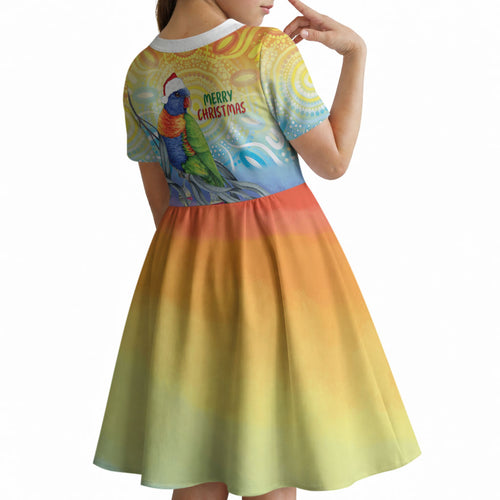 Rainbow Lorikeets Australia Christmas Kid Short Sleeve Dress Eucalyptus Blossoms Aboriginal Art