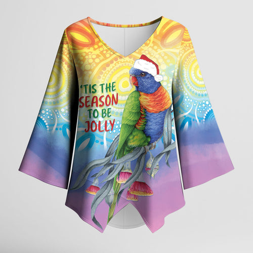 Rainbow Lorikeets Australia Christmas Kimono Sleeve Blouse Eucalyptus Blossoms Aboriginal Art