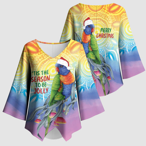 Rainbow Lorikeets Australia Christmas Kimono Sleeve Blouse Eucalyptus Blossoms Aboriginal Art