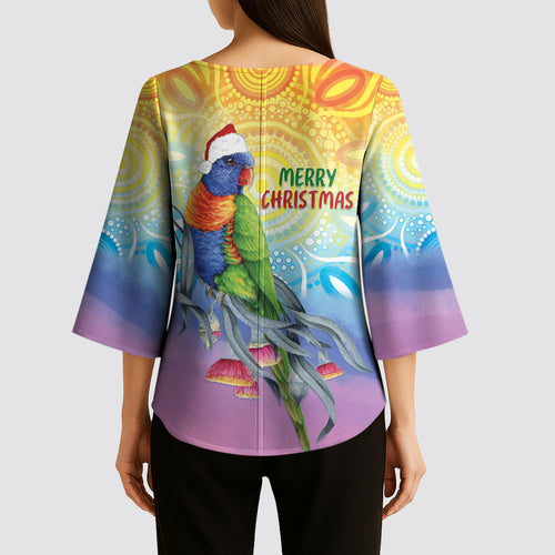 Rainbow Lorikeets Australia Christmas Kimono Sleeve Blouse Eucalyptus Blossoms Aboriginal Art