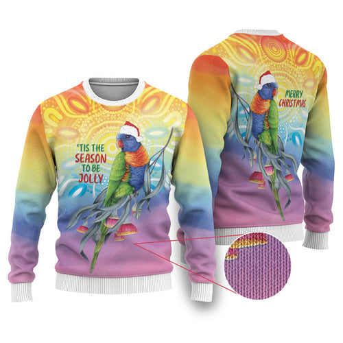 Rainbow Lorikeets Australia Christmas Ugly Christmas Sweater Eucalyptus Blossoms Aboriginal Art