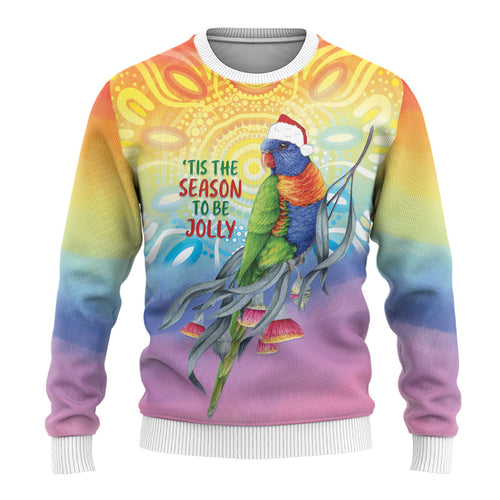 Rainbow Lorikeets Australia Christmas Ugly Christmas Sweater Eucalyptus Blossoms Aboriginal Art