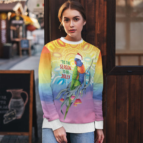 Rainbow Lorikeets Australia Christmas Ugly Christmas Sweater Eucalyptus Blossoms Aboriginal Art