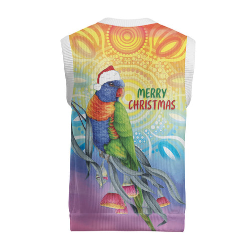 Rainbow Lorikeets Australia Christmas Knitted V-Neck Vest Eucalyptus Blossoms Aboriginal Art