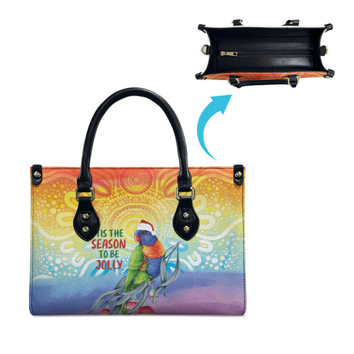 Rainbow Lorikeets Australia Christmas Leather Bag Eucalyptus Blossoms Aboriginal Art