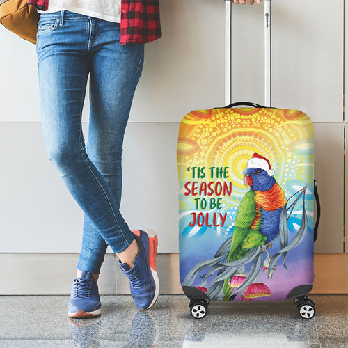 Rainbow Lorikeets Australia Christmas Luggage Cover Eucalyptus Blossoms Aboriginal Art