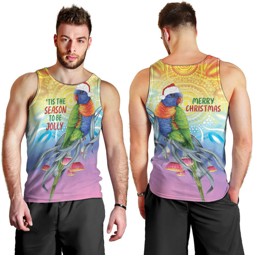 Rainbow Lorikeets Australia Christmas Men Tank Top Eucalyptus Blossoms Aboriginal Art