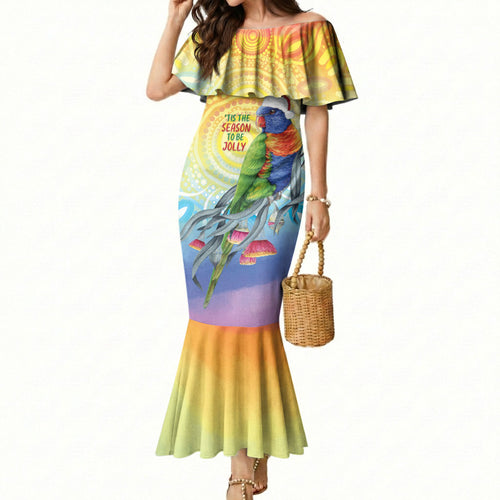 Rainbow Lorikeets Australia Christmas Mermaid Dress Eucalyptus Blossoms Aboriginal Art