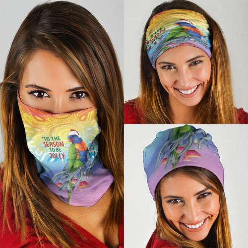 Rainbow Lorikeets Australia Christmas Neck Gaiter Eucalyptus Blossoms Aboriginal Art