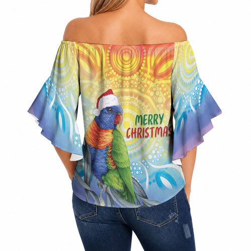 Rainbow Lorikeets Australia Christmas Off Shoulder Wrap Waist Top Eucalyptus Blossoms Aboriginal Art