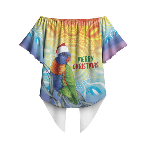 Rainbow Lorikeets Australia Christmas Off Shoulder Wrap Waist Top Eucalyptus Blossoms Aboriginal Art