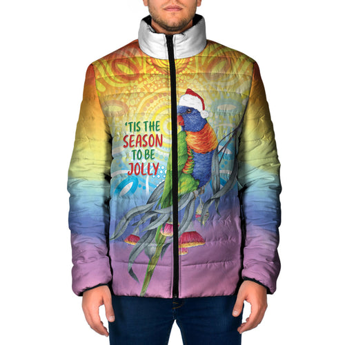Rainbow Lorikeets Australia Christmas Padded Jacket Eucalyptus Blossoms Aboriginal Art