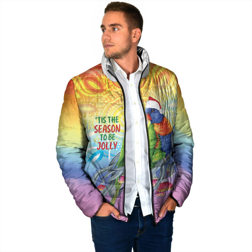 Rainbow Lorikeets Australia Christmas Padded Jacket Eucalyptus Blossoms Aboriginal Art