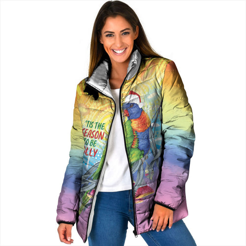 Rainbow Lorikeets Australia Christmas Padded Jacket Eucalyptus Blossoms Aboriginal Art