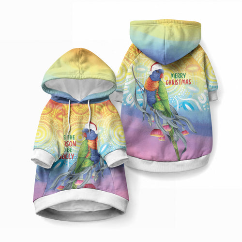Rainbow Lorikeets Australia Christmas Pet Hoodie Eucalyptus Blossoms Aboriginal Art