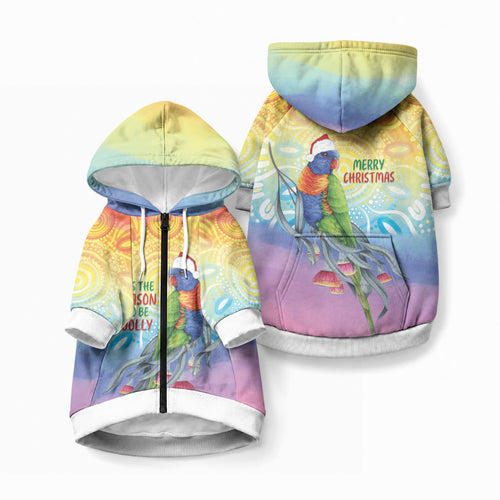 Rainbow Lorikeets Australia Christmas Pet Hoodie Eucalyptus Blossoms Aboriginal Art
