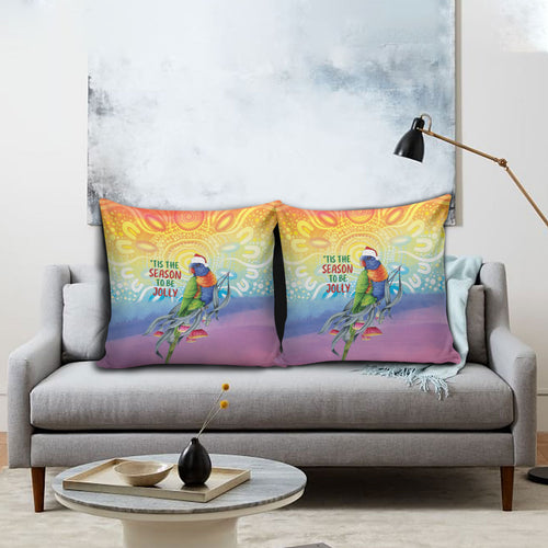 Rainbow Lorikeets Australia Christmas Pillow Cover Eucalyptus Blossoms Aboriginal Art