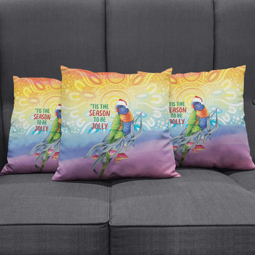 Rainbow Lorikeets Australia Christmas Pillow Cover Eucalyptus Blossoms Aboriginal Art