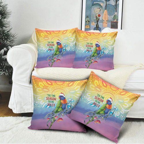 Rainbow Lorikeets Australia Christmas Pillow Cover Eucalyptus Blossoms Aboriginal Art