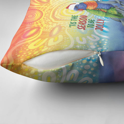 Rainbow Lorikeets Australia Christmas Pillow Cover Eucalyptus Blossoms Aboriginal Art