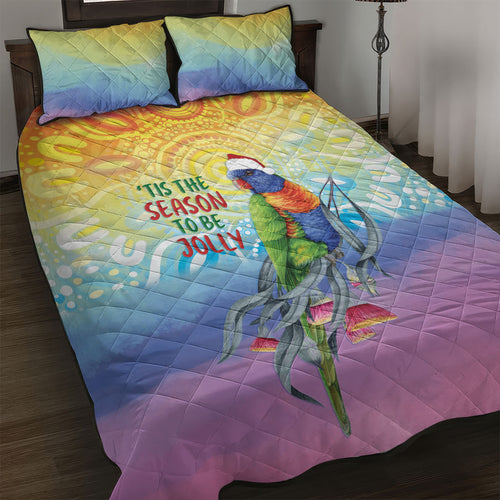 Rainbow Lorikeets Australia Christmas Quilt Bed Set Eucalyptus Blossoms Aboriginal Art