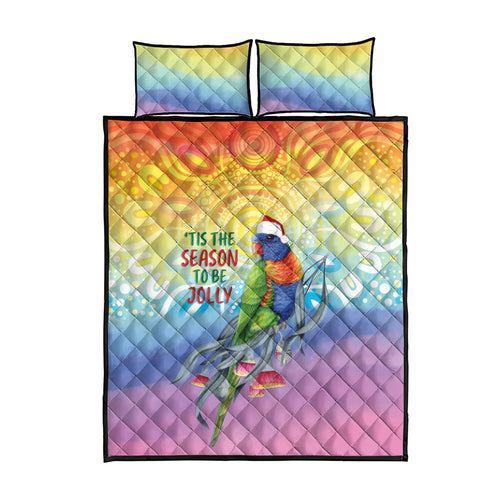Rainbow Lorikeets Australia Christmas Quilt Bed Set Eucalyptus Blossoms Aboriginal Art