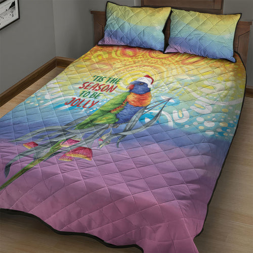 Rainbow Lorikeets Australia Christmas Quilt Bed Set Eucalyptus Blossoms Aboriginal Art