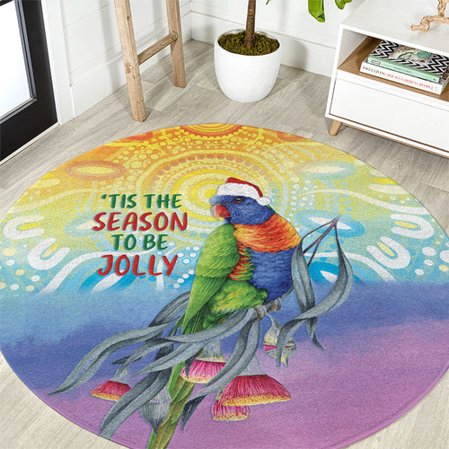 Rainbow Lorikeets Australia Christmas Round Carpet Eucalyptus Blossoms Aboriginal Art