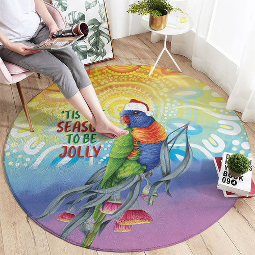 Rainbow Lorikeets Australia Christmas Round Carpet Eucalyptus Blossoms Aboriginal Art
