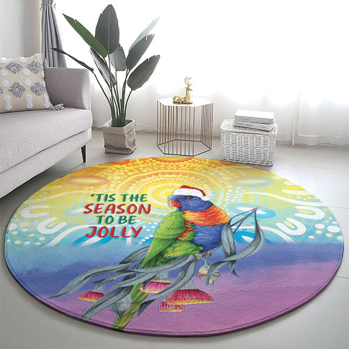 Rainbow Lorikeets Australia Christmas Round Carpet Eucalyptus Blossoms Aboriginal Art