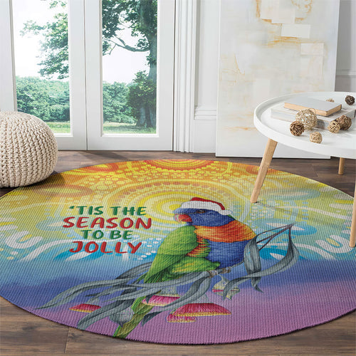 Rainbow Lorikeets Australia Christmas Round Carpet Eucalyptus Blossoms Aboriginal Art