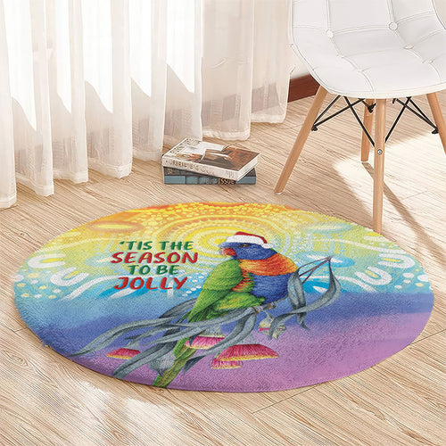 Rainbow Lorikeets Australia Christmas Round Carpet Eucalyptus Blossoms Aboriginal Art