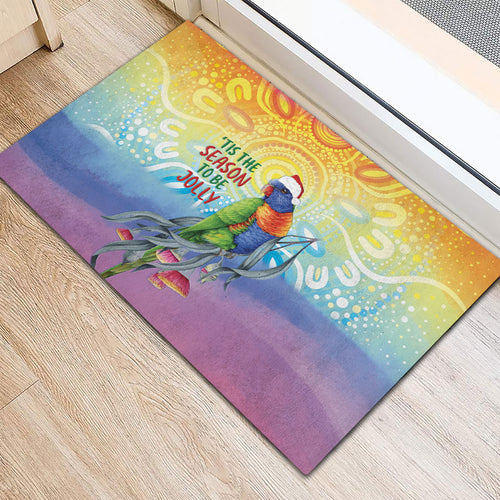 Rainbow Lorikeets Australia Christmas Rubber Doormat Eucalyptus Blossoms Aboriginal Art