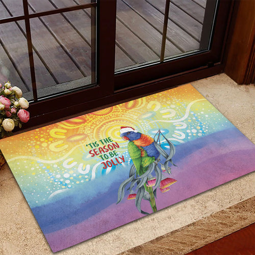 Rainbow Lorikeets Australia Christmas Rubber Doormat Eucalyptus Blossoms Aboriginal Art