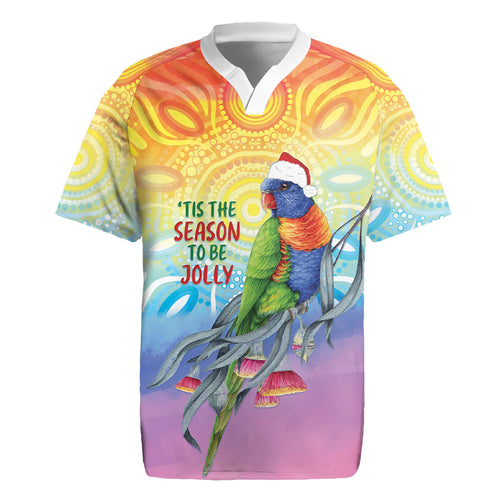 Rainbow Lorikeets Australia Christmas Rugby Jersey Eucalyptus Blossoms Aboriginal Art