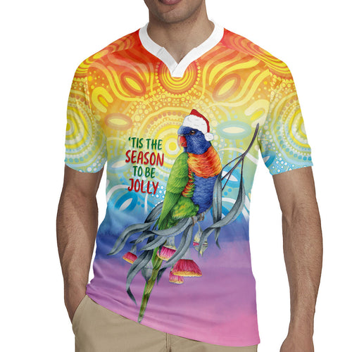 Rainbow Lorikeets Australia Christmas Rugby Jersey Eucalyptus Blossoms Aboriginal Art