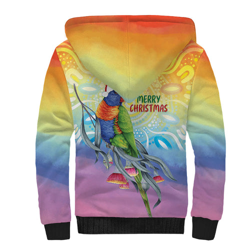Rainbow Lorikeets Australia Christmas Sherpa Hoodie Eucalyptus Blossoms Aboriginal Art